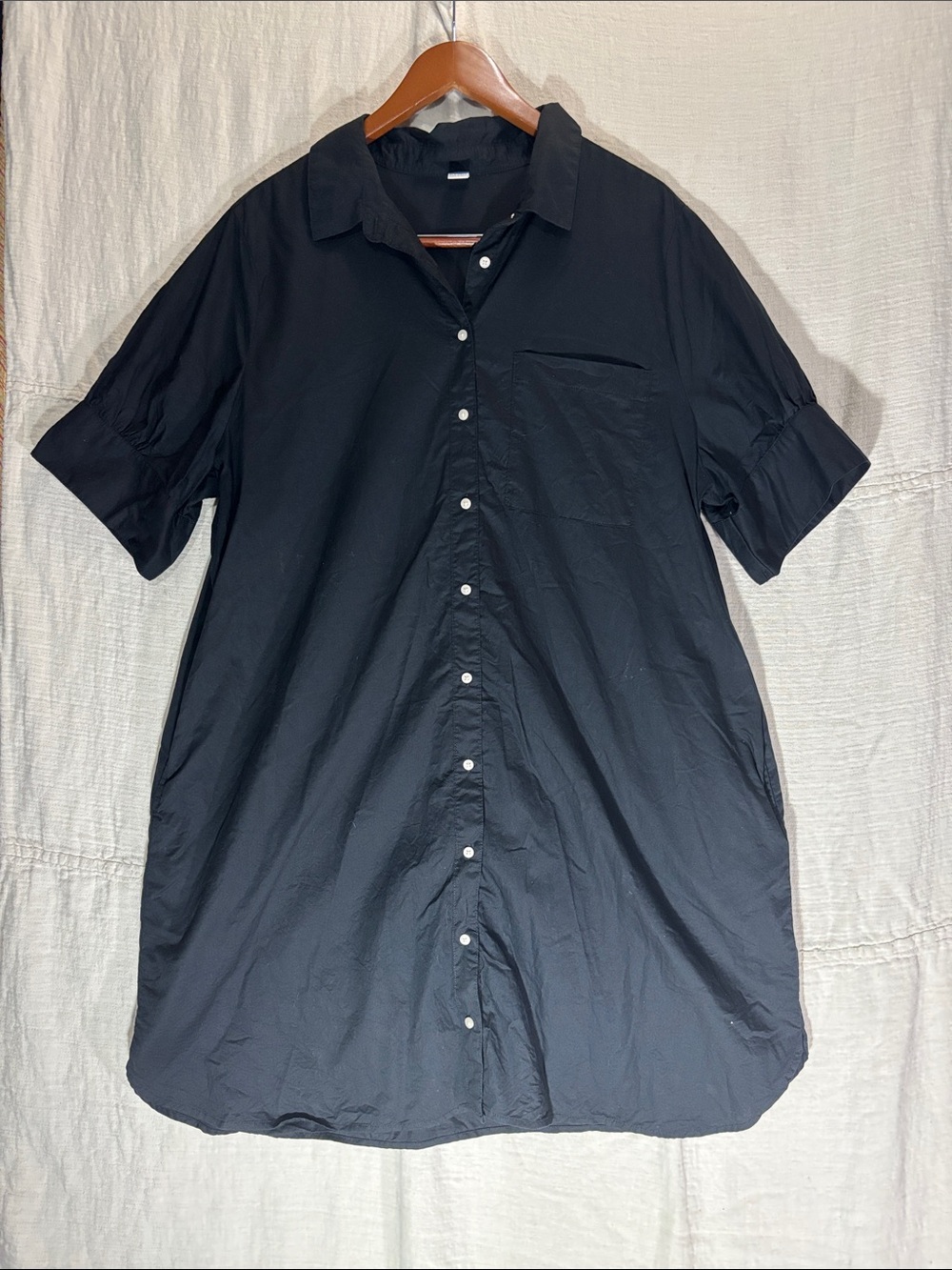 Old Navy Black Short Sleeve Button Down Midi Shirt Dress XL 100% Cotton EUC